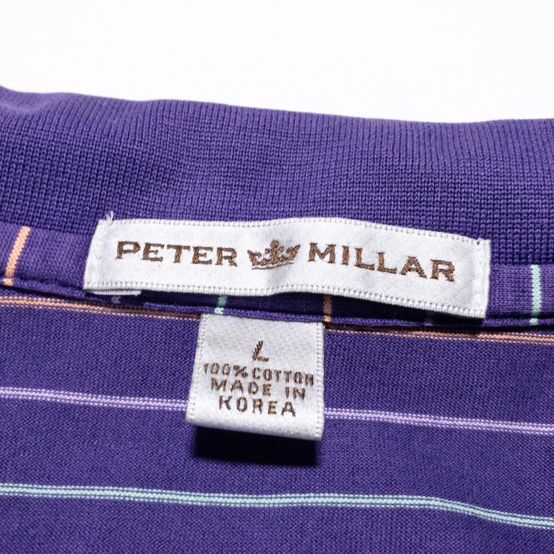 Peter Millar Polo Shirt Men's Large Purple Striped Erin Hills Golf Shamrock