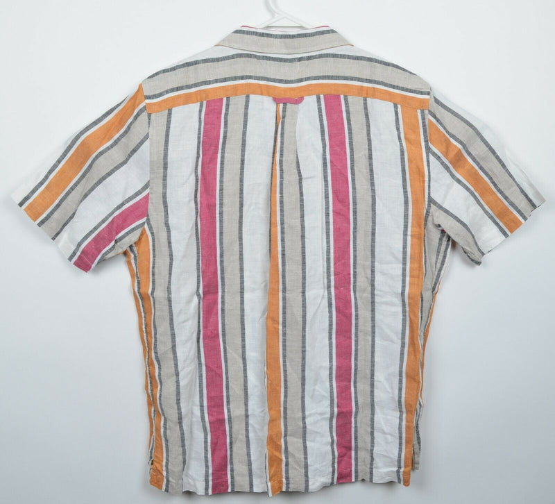 Todd Snyder Men's XL 100% Linen Red Gray Striped Loop Collar Button-Front Shirt