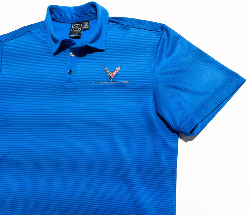 Corvette Polo Shirt Men's Large Blue Striped Stormtech Wicking Stretch H2X Dry