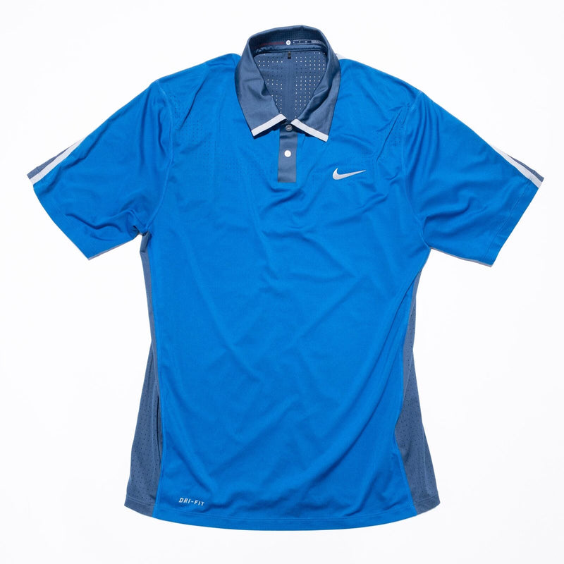 Nike Tiger Woods Golf Shirt Men's Small Blue Vented Snap Collar Wicking Stretch