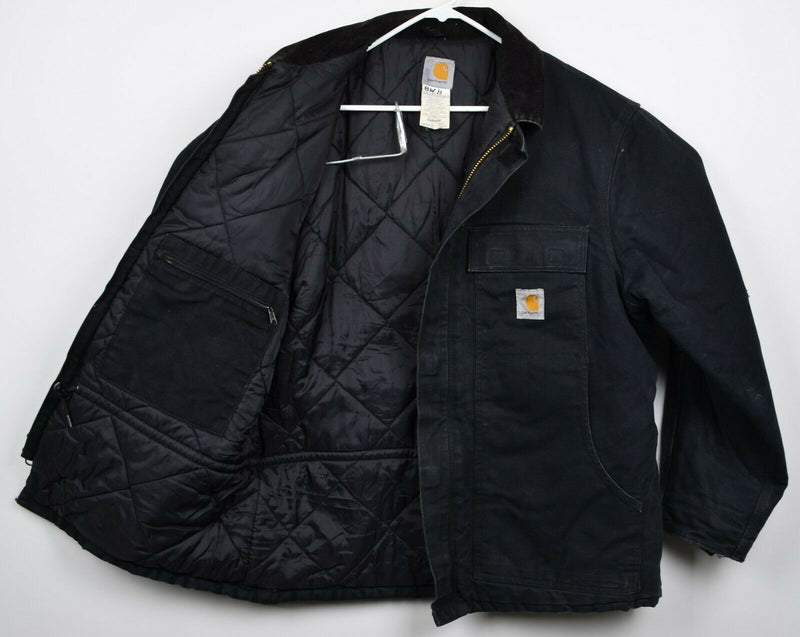 Carhartt Men's Sz 44 Large Quilt Thermal Lined Black Distressed Workwear Jacket