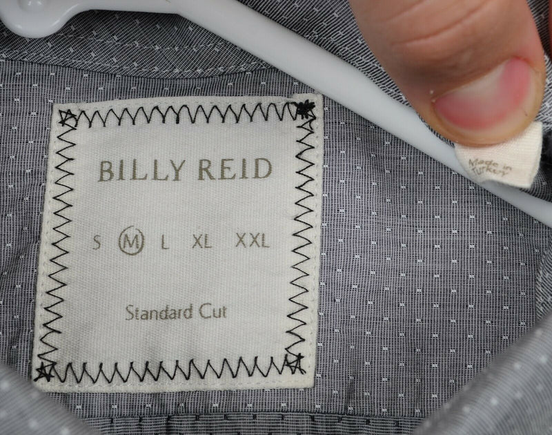 Billy Reid Men's Sz Medium Standard Cut Gray Polka Dot Button-Front Shirt