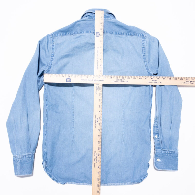 Suitsupply Denim Shirt Men 15 (Medium) Club Collar Indigo Blue Button-Up Albiate