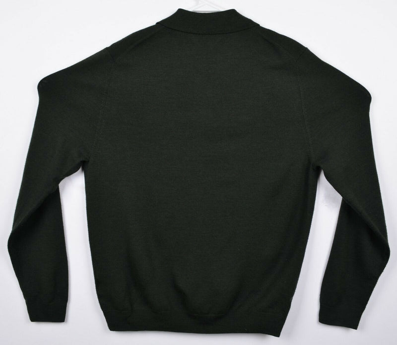 Brooks Brothers Men's Medium 100% Saxxon Wool Dark Green Collared Sweater