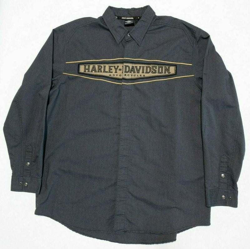 Harley-Davidson Snap-Front Shirt Garage Mechanic Biker Gray Men 2XLT (2XL Tall)