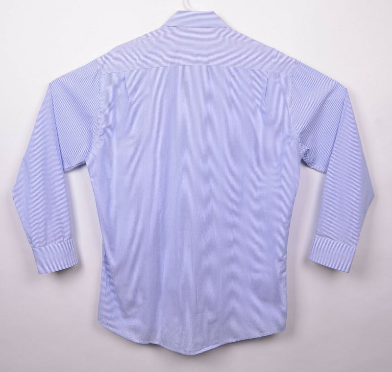 Isaac Mizrahi Men's Sz 16 32/33 Slim Fit Flip Cuff Blue Pinstripe Dress Shirt