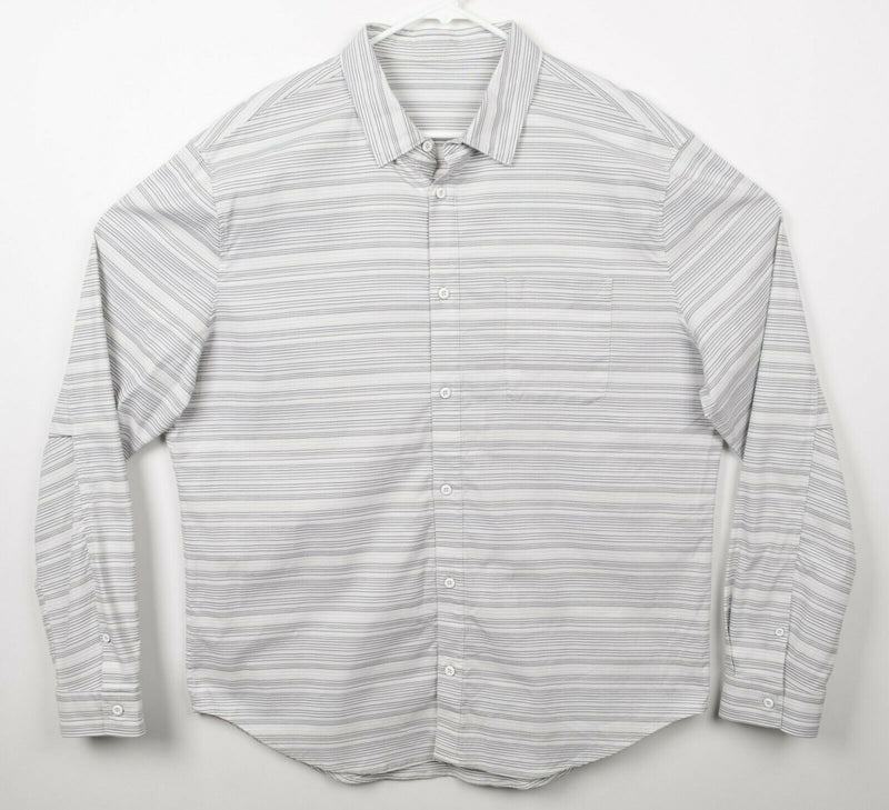Lululemon Men's Sz 2XL? White Gray Striped Button-Front Athleisure Shirt