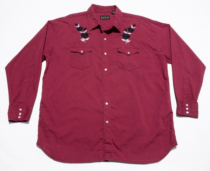 High Noon Pearl Snap Shirt Men's XL Western Embroidered Rose Rockabilly Red