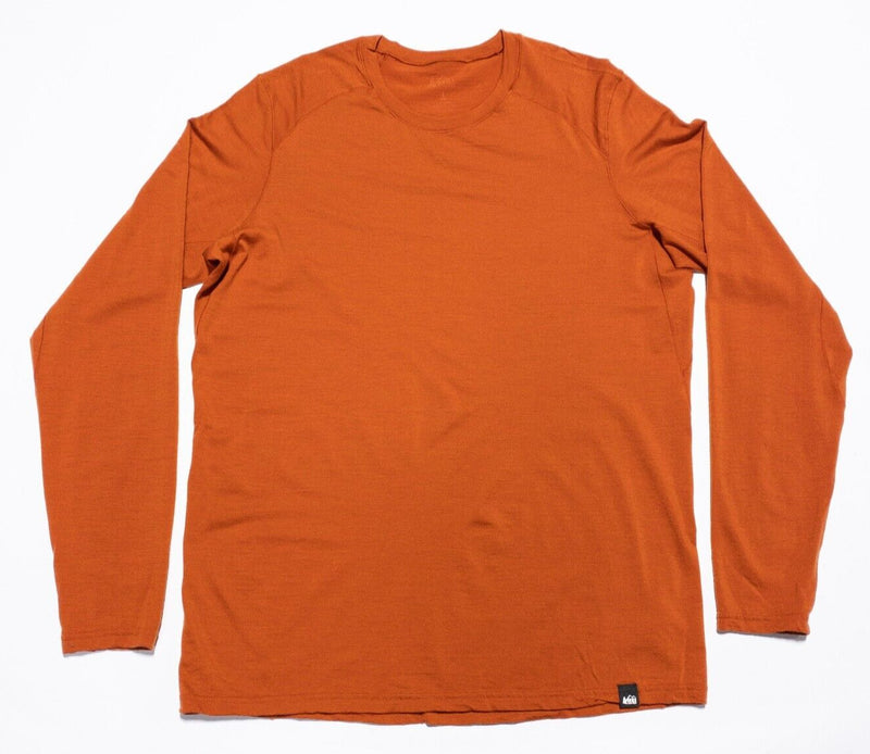 REI Base Layer Men's Large Merino Wool Long Sleeve Crew Neck Outdoor Orange