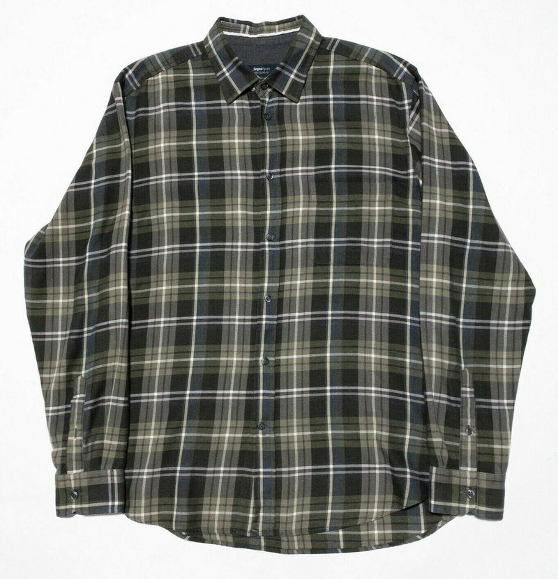Zegna Sport Shirt Men's Medium Wool Blend Flannel Green Plaid Long Sleeve