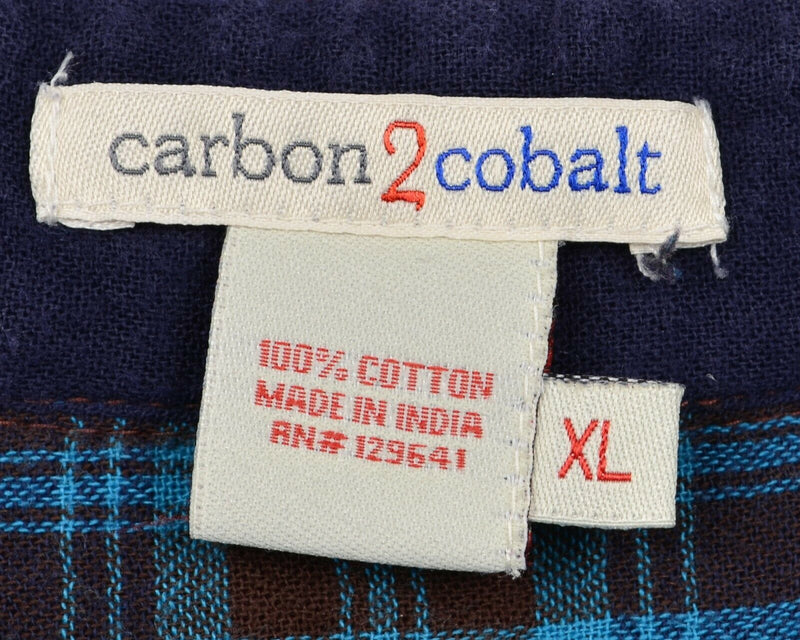 Carbon 2 Cobalt Men's Sz XL Blue Navy Plaid Button-Front Flannel Shirt
