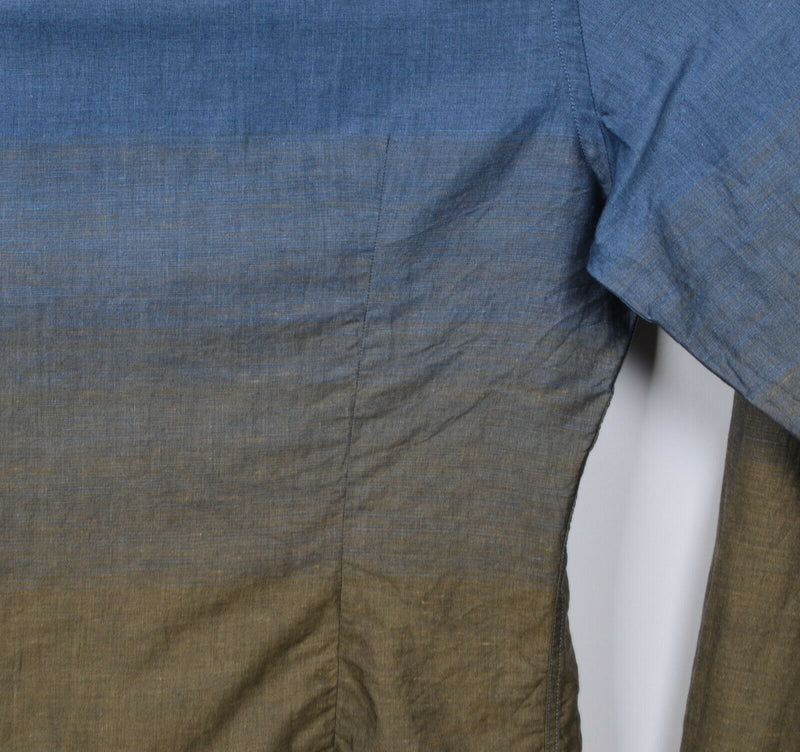 J. Lindeberg Men's XL Slim Fit Linen Ombre Blue Gold Button-Front Shirt