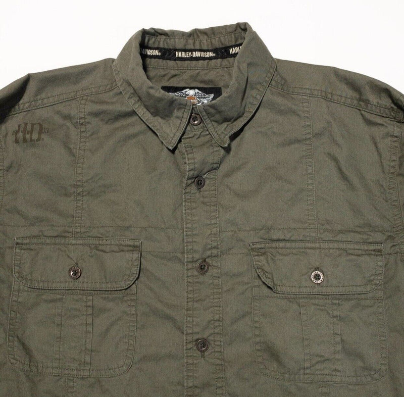 Harley-Davidson Button Shirt Medium Men's Soul of the Road Cross Olive Green