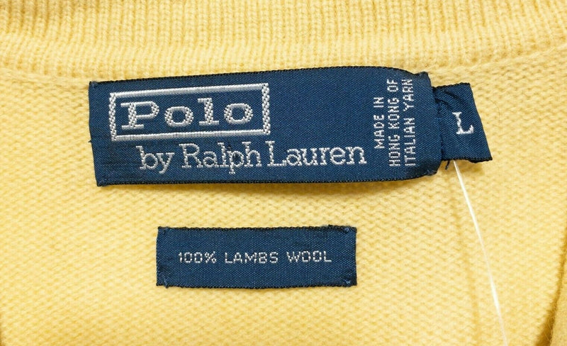 Polo Ralph Lauren Men's Large 100% Lambswool Solid Yellow Collared Sweater