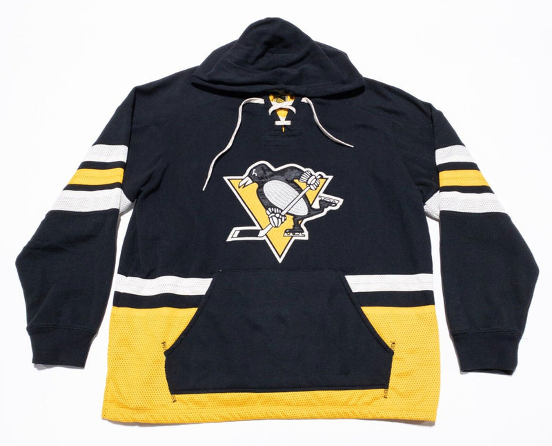 Pittsburgh Penguins Hoodie Men's XL CCM Pullover Sweatshirt Black Stripe Lace-Up
