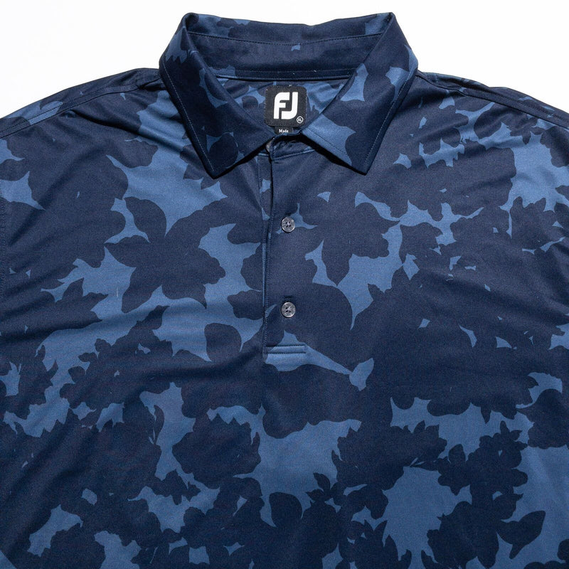 FootJoy Camo Floral Golf Shirt Mens XL Blue Wicking Performance Polo Self Collar