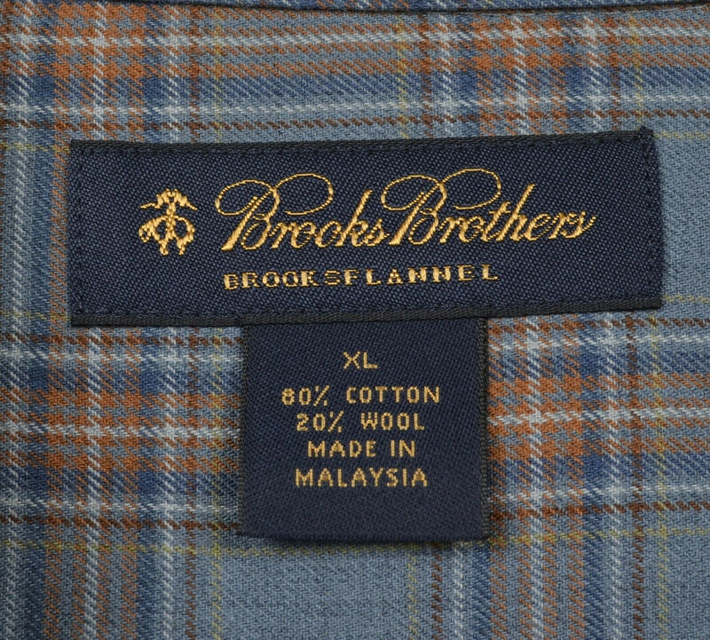 Brooks Brothers Brooksflannel Men's XL Wool Blend Blue Plaid Button-Down Shirt