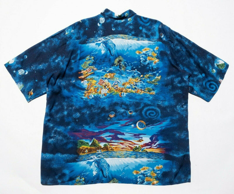 Reyn Spooner Hawaiian Shirt 2XL Men's Robert Lyn Nelson Aloha Whale Planet Ocean