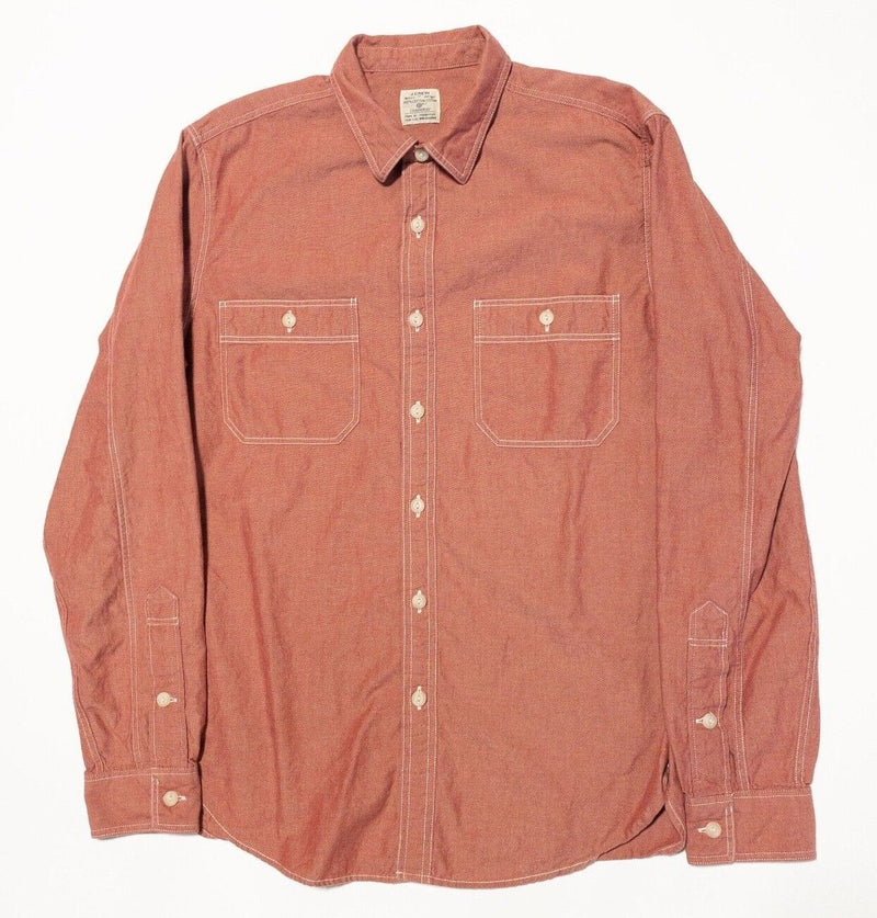 J. Crew Chambray Shirt Medium Men's Long Sleeve Red/Pink Button-Front Workwear