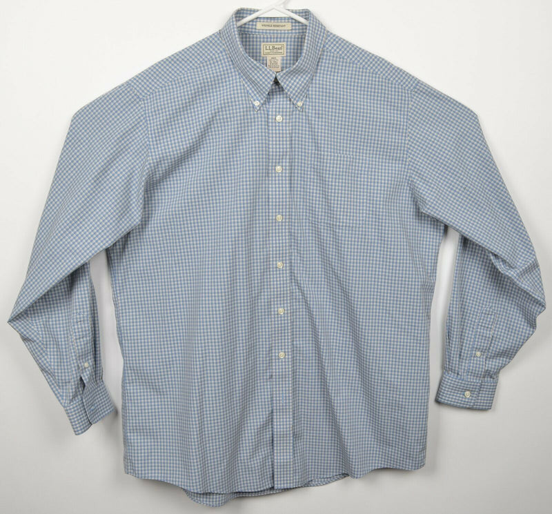 L.L. Bean Men's XLT Wrinkle Resistant Blue Plaid Long Sleeve Button-Down Shirt