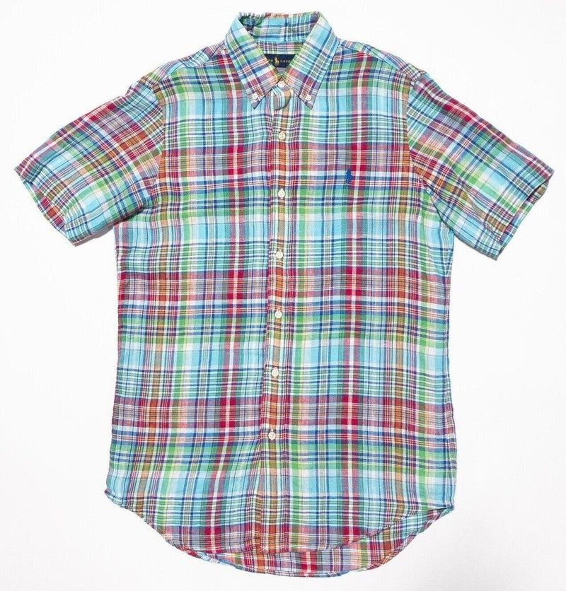 Polo Ralph Lauren Linen Shirt Small Mens Colorful Plaid Short Sleeve Button-Down