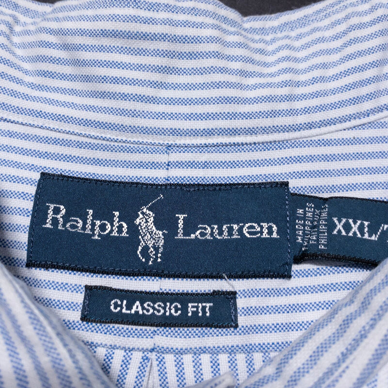 Polo Ralph Lauren Shirt Men's 2XL Classic Fit Oxford Button-Down Blue Striped