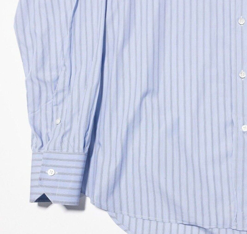 Canali Shirt 16.5 (42cm) Men's Dress Shirt Light Blue Striped Long Sleeve Italy