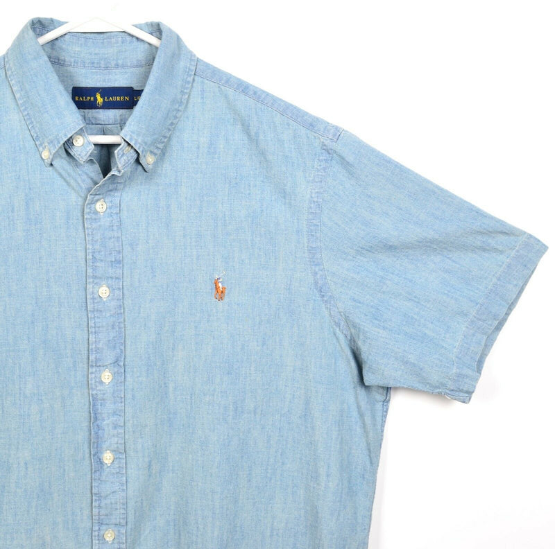 Polo Ralph Lauren Men's Large Blue Chambray Denim Pony S/S Button-Down Shirt