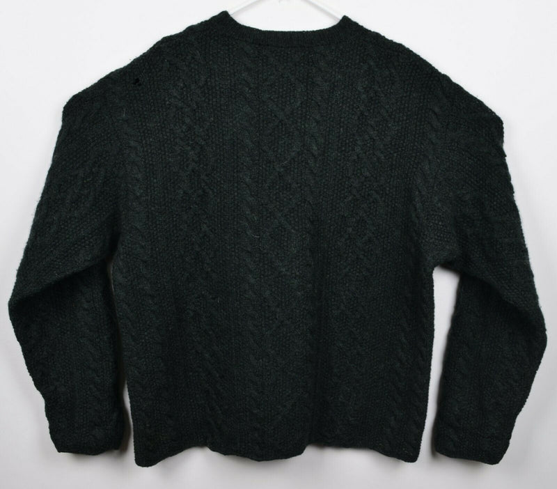 Vtg J.Crew Men's Sz Large 100% Wool Cable-Knit Green Fisherman Sweater HOLES