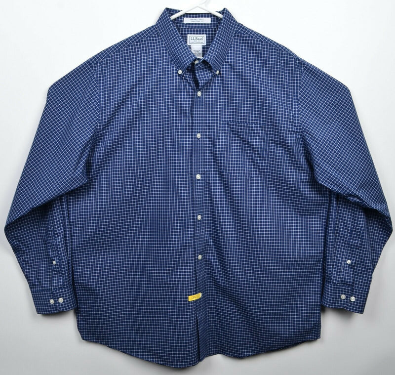 L.L. Bean Men's XL Wrinkle-Free Navy Blue Check Long Sleeve Button-Down Shirt
