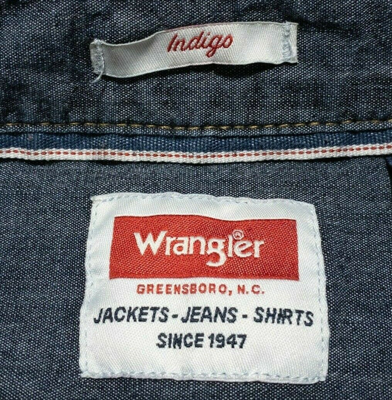 Wrangler Pearl Snap Indigo Men's 2XL Denim Shirt Jeans Blue Western Rockabilly