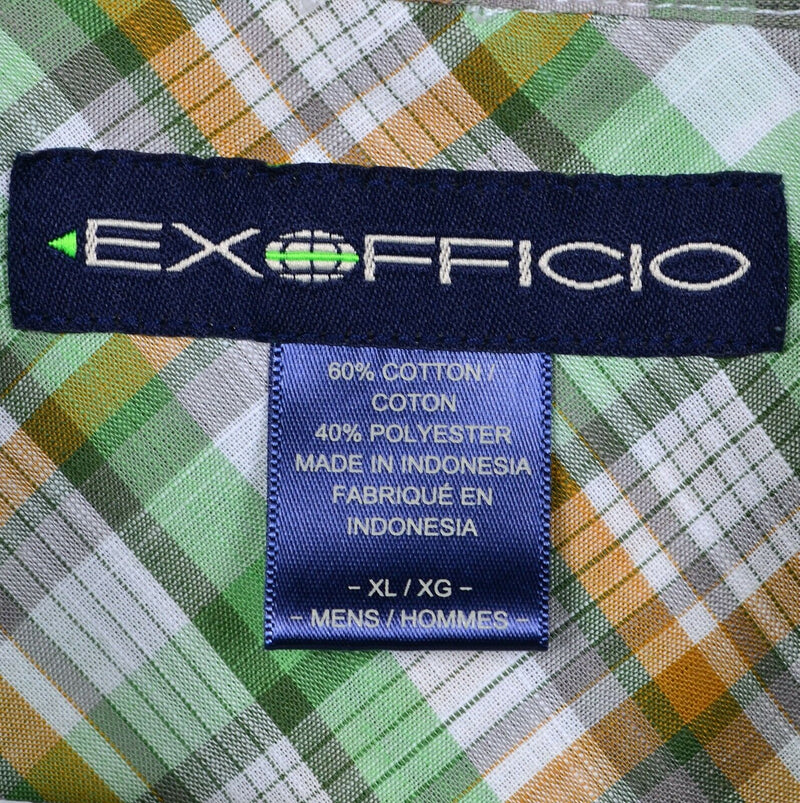 ExOfficio Men's XL Snap-Front Green Plaid Travel Hiking Fishing Outdoor Shirt