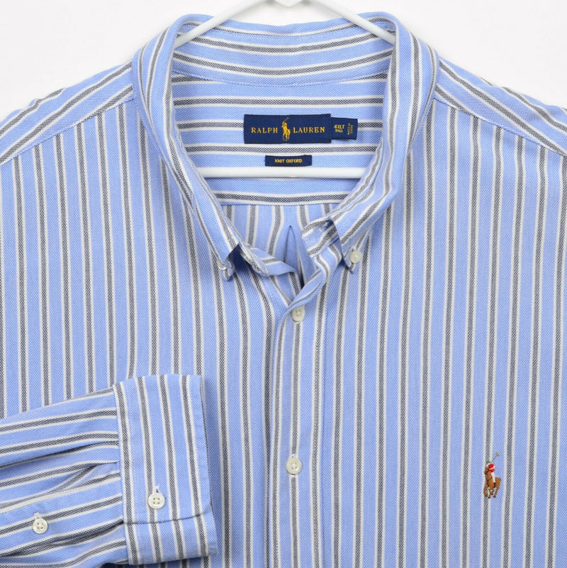 Polo Ralph Lauren Men 4XLT (4XL Tall) Knit Oxford Blue Striped Button-Down Shirt