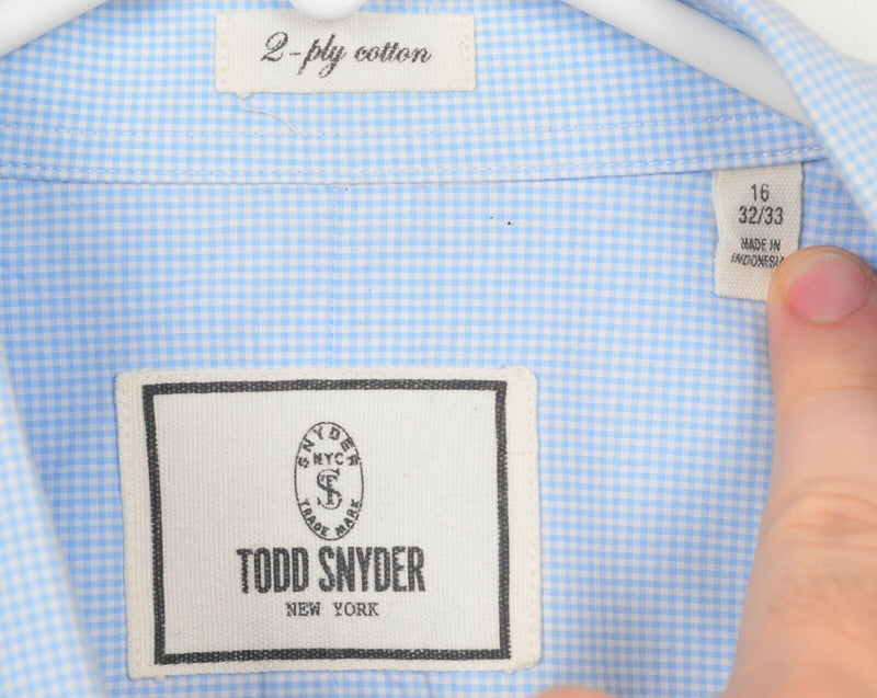 Todd Snyder Men's Sz 16 32/33 Light Blue White Micro-Check Plaid Dress Shirt