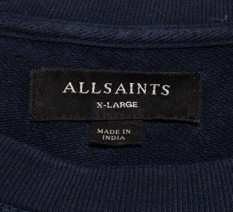 AllSaints Sweatshirt Men's XL Aven Crew Pullover Navy Blue Ramskull Logo