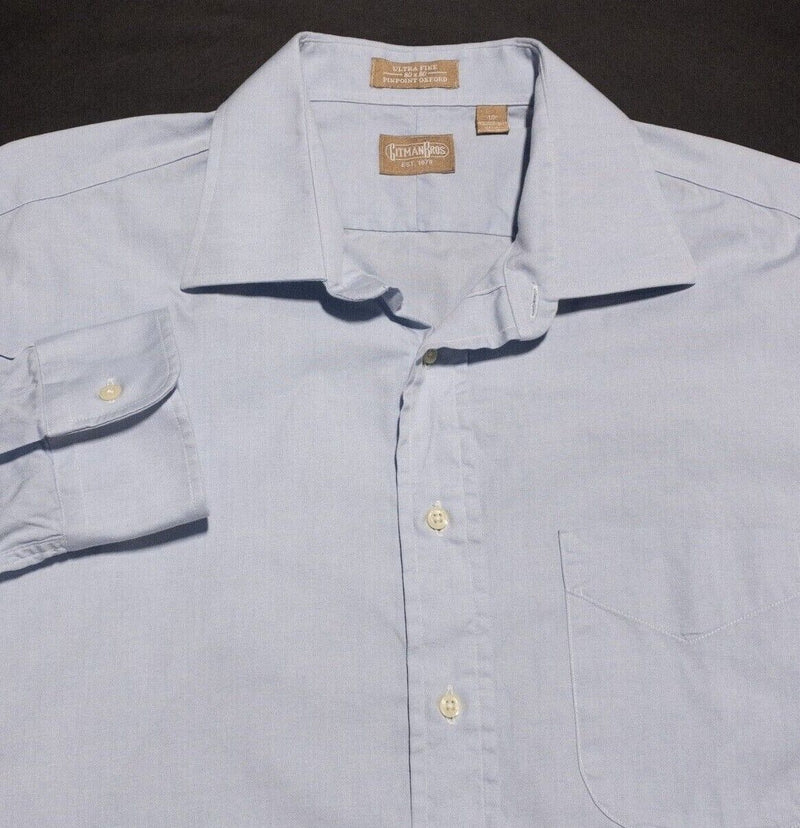 Gitman Bros. Vintage Shirt 17 Men's Dress Shirt Light Blue Button-Front USA 80s