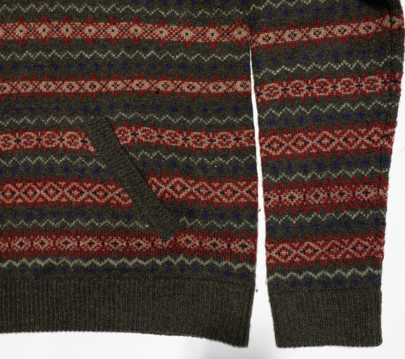 Lauren Ralph Lauren Women Medium Wool Fair Isle Geometric 1/4 Zip Hooded Sweater