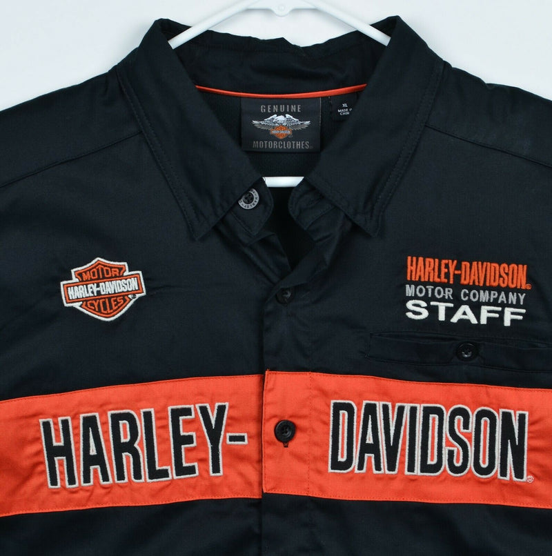 Harley-Davidson Men's XL Staff Vented Black Orange Mechanic Garage Biker Shirt