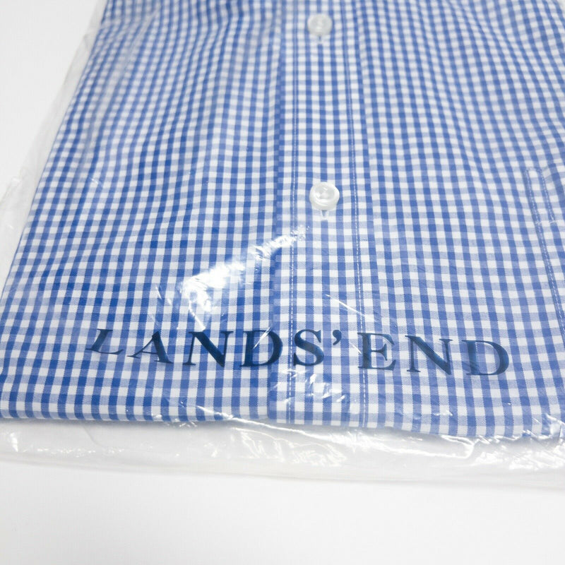 Lands' End Men's 16-33 Poplin Button-Down Dress Shirt Blue Check