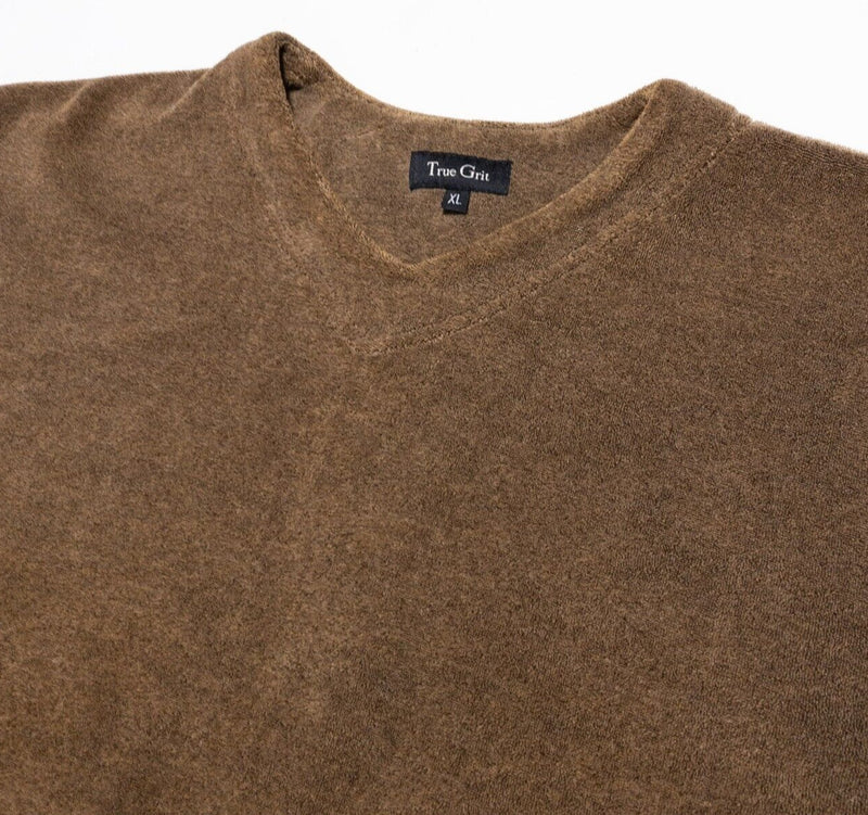 True Grit Sweatshirt Men's XL Reversible Pile Sherpa Brown V-Neck Pullover USA