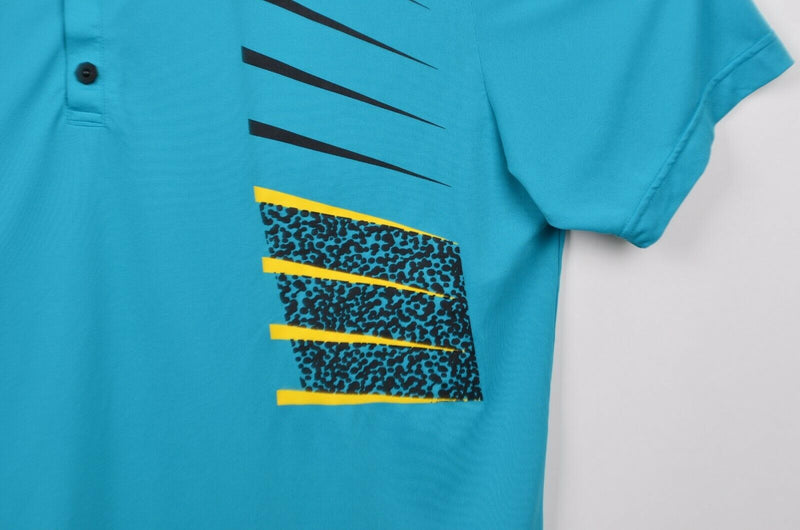 Jamie Sadock Men's Sz Large Blue Geometric Snap Collar Golf Polo Shirt