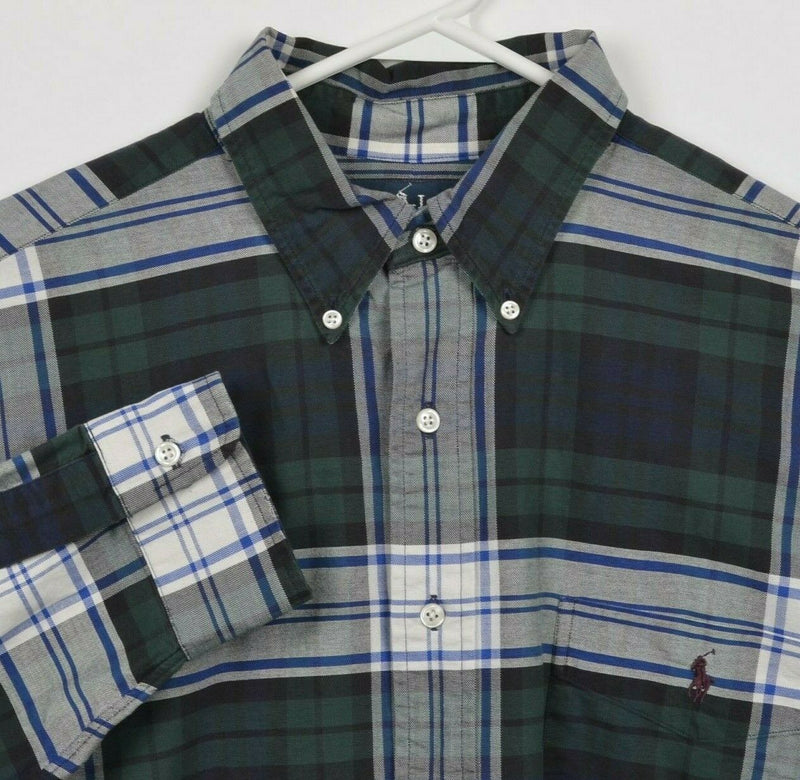 Polo Ralph Lauren Men's Large Forest Green Tartan Plaid Button-Down "Big" Shirt