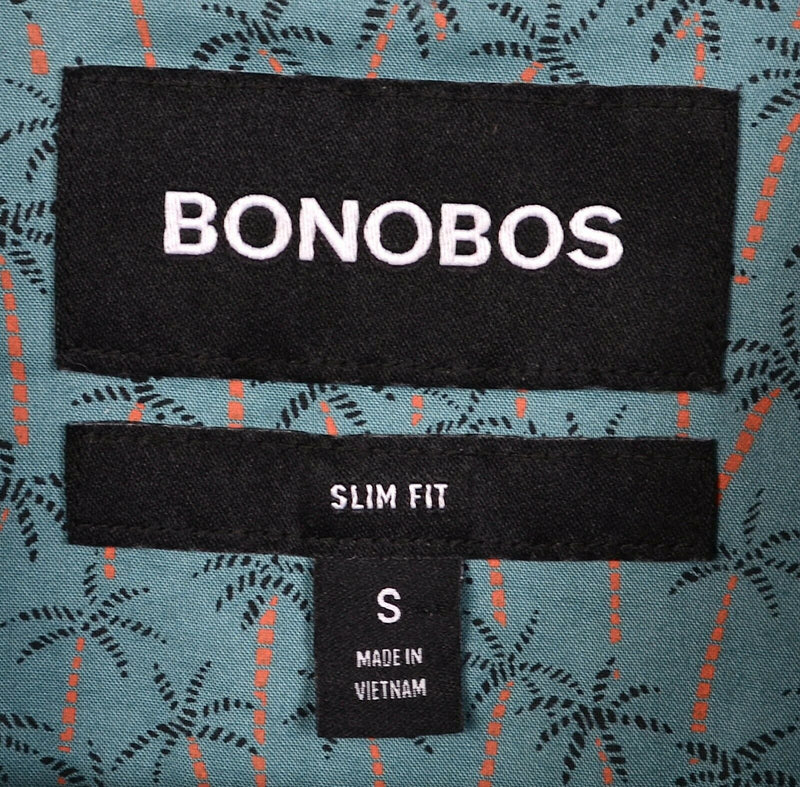 Bonobos Men's Small Slim Fit Palm Tree Floral Green Teal Button-Down Shirt