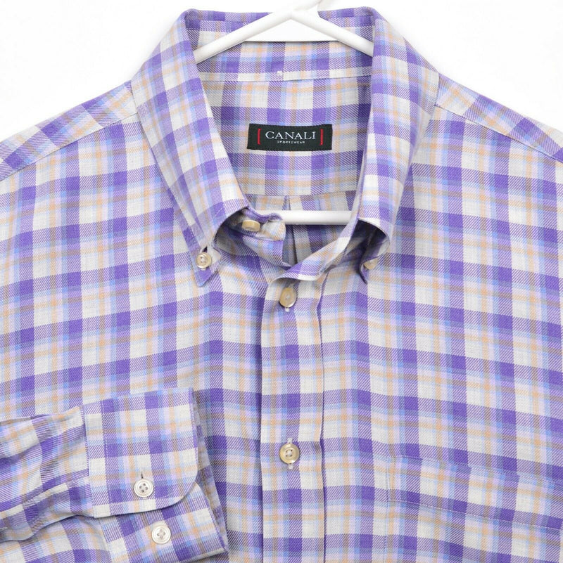 Canali Sportswear Men's XL Purple Plaid Made in Italy Button-Down Shirt