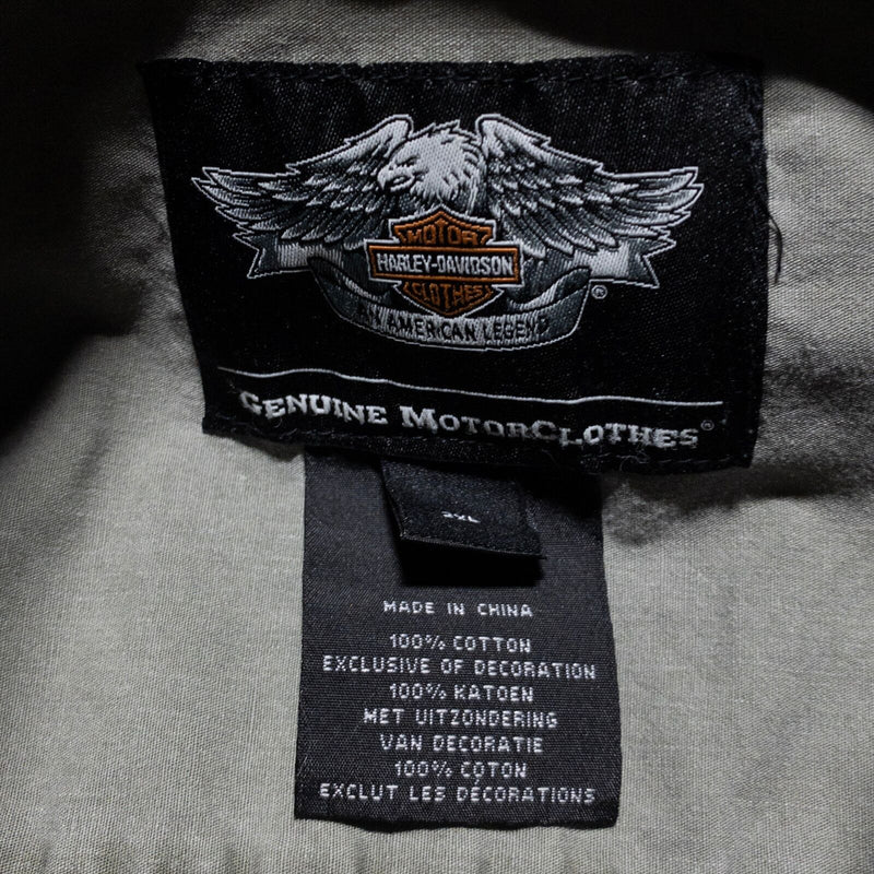 Harley-Davidson Button-Up Shirt Men's 2XL Stencil Military Olive Green Mechanic