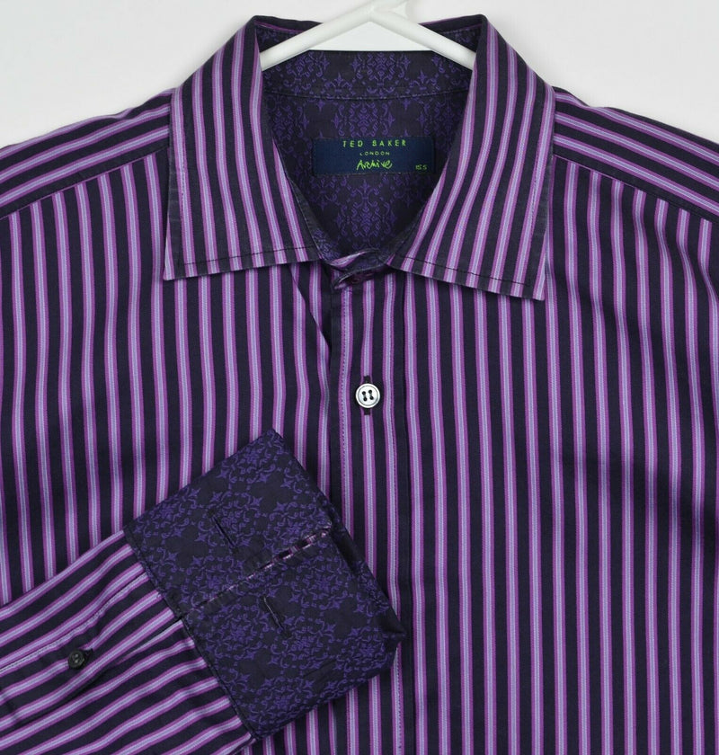 Ted Baker London Archive Men's 15.5 French Cuff Purple Striped Dress Shirt