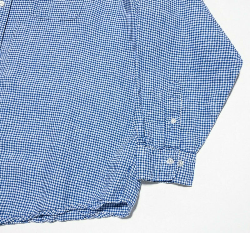 Brooks Brothers Linen Shirt Blue White Check Button-Down Madison Men's 2XL