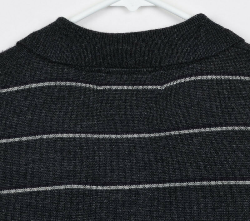 Polo Ralph Lauren Men's Medium 100% Lambswool Striped Collared Shirt Sweater