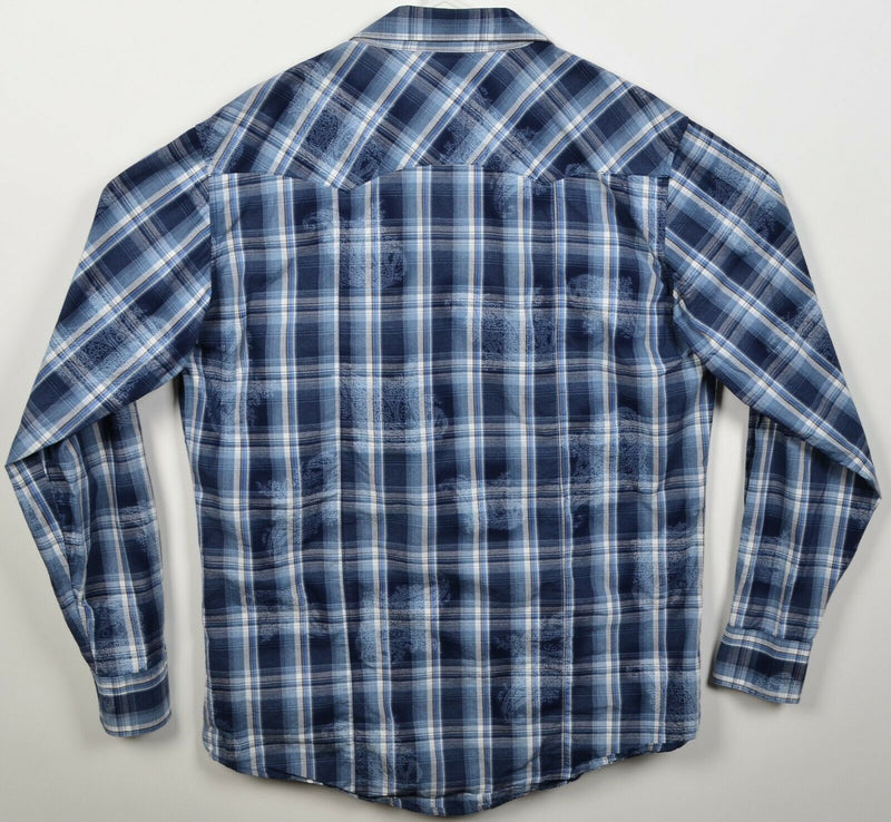 Wrangler Retro Men's XLT Tall Pearl Snap Blue Plaid Paisley Western Shirt