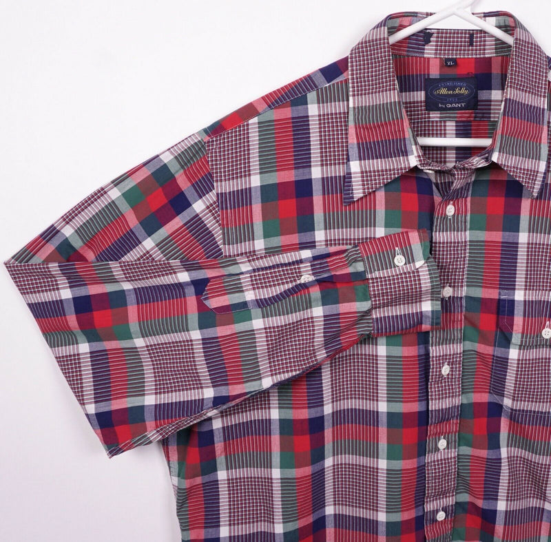 Allen Solly by GANT Men's XL Red Blue Green Plaid Vintage 80s Button-Front Shirt